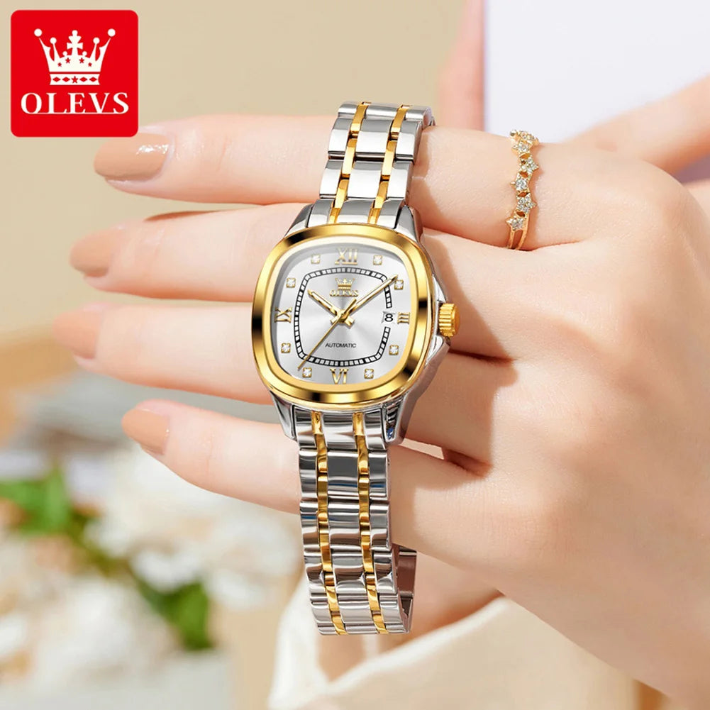 OLEVS 9810 Automatic Mechanical Watch for Women Luxury Diamond Scale Womens Wristwatch Stainless Steel Waterproof Ladies Watches
