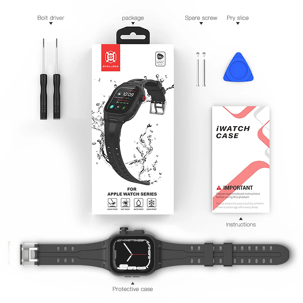 Armor Cover Diving Swim Outdoor Sport Anti-fall IP68 Waterproof Case For Apple Watch Series 9 8 7 6 5 4 3 2 SE 45 44 41 40 mm