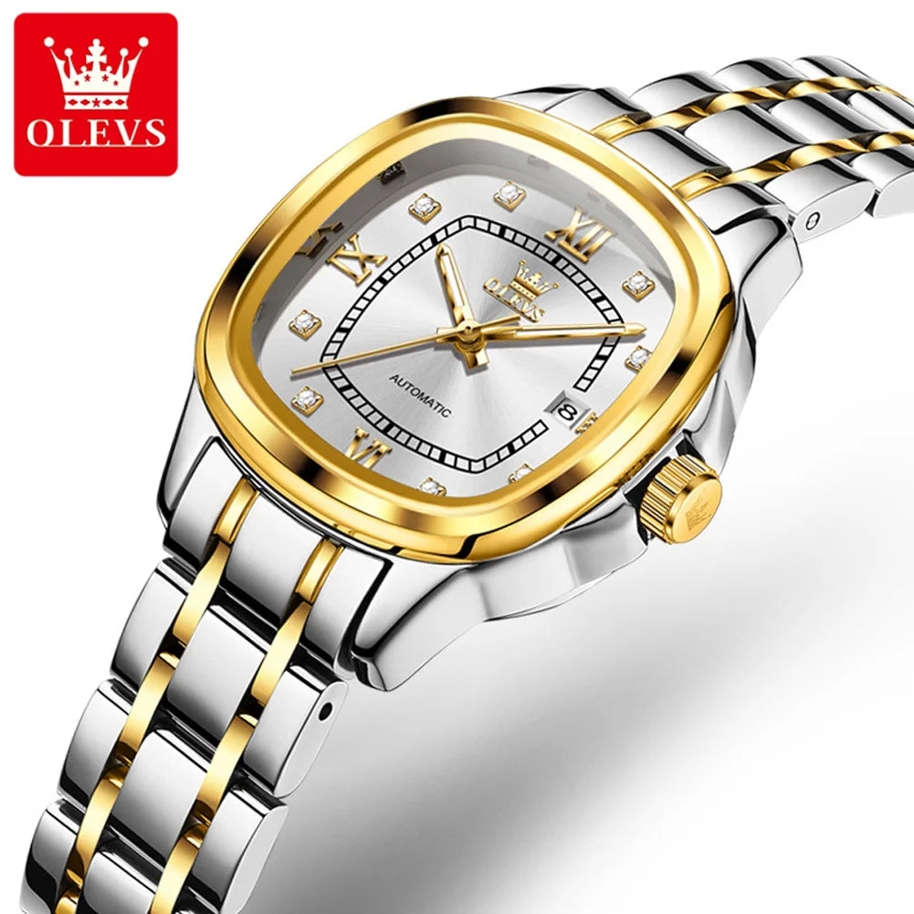 OLEVS 9810 Automatic Mechanical Watch for Women Luxury Diamond Scale Womens Wristwatch Stainless Steel Waterproof Ladies Watches
