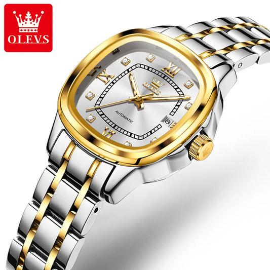 OLEVS 9810 Automatic Mechanical Watch for Women Luxury Diamond Scale Womens Wristwatch Stainless Steel Waterproof Ladies Watches