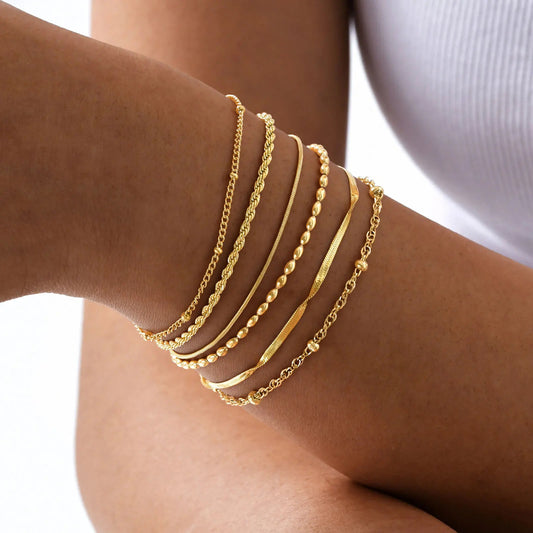 Thin Link Women Bracelet, Stainless Steel 18K Gold Plated Chain Waterproof Dainty Stackable Wrist Jewelry