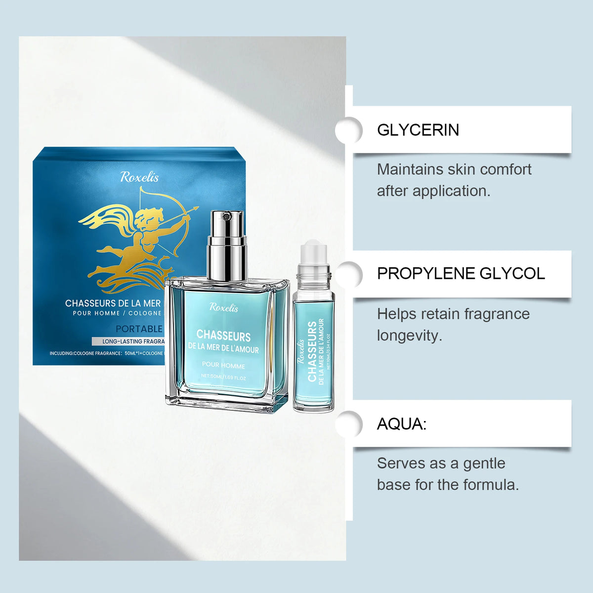 Roxelis Men's Eau De Fragrance Gift Set - Fresh Elegant Long-Lasting Daily Commute Roller Bottle Convenience 1set