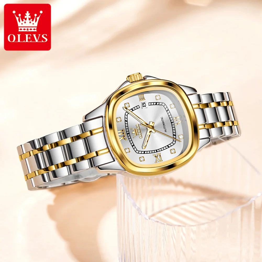 OLEVS 9810 Automatic Mechanical Watch for Women Luxury Diamond Scale Womens Wristwatch Stainless Steel Waterproof Ladies Watches