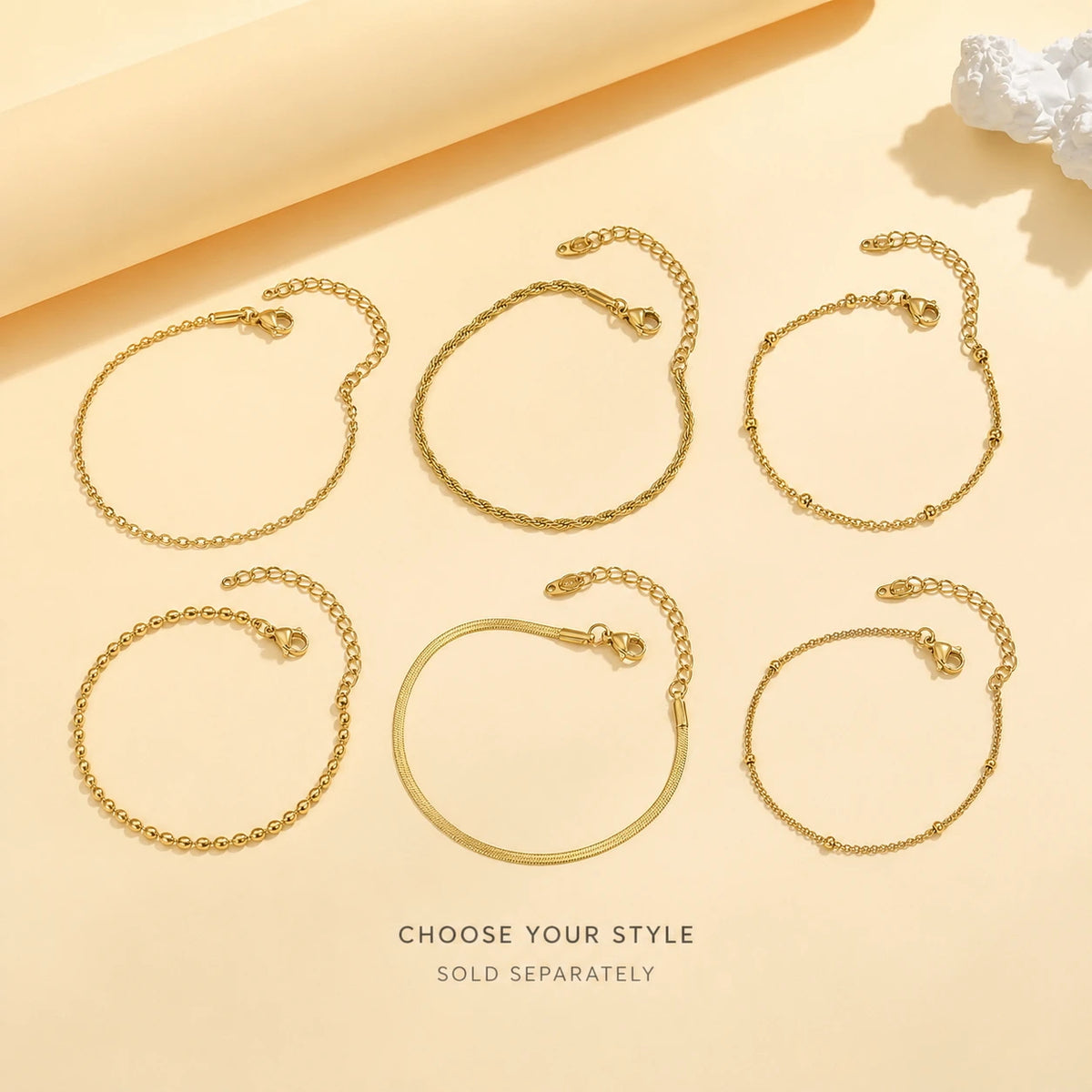 Thin Link Women Bracelet, Stainless Steel 18K Gold Plated Chain Waterproof Dainty Stackable Wrist Jewelry