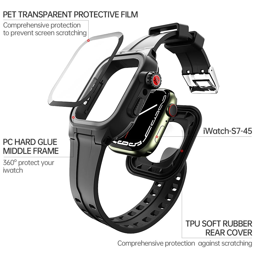 Armor Cover Diving Swim Outdoor Sport Anti-fall IP68 Waterproof Case For Apple Watch Series 9 8 7 6 5 4 3 2 SE 45 44 41 40 mm