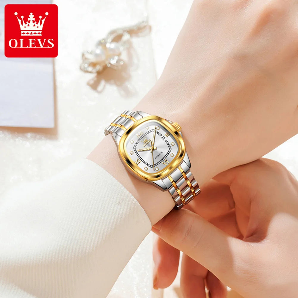 OLEVS 9810 Automatic Mechanical Watch for Women Luxury Diamond Scale Womens Wristwatch Stainless Steel Waterproof Ladies Watches