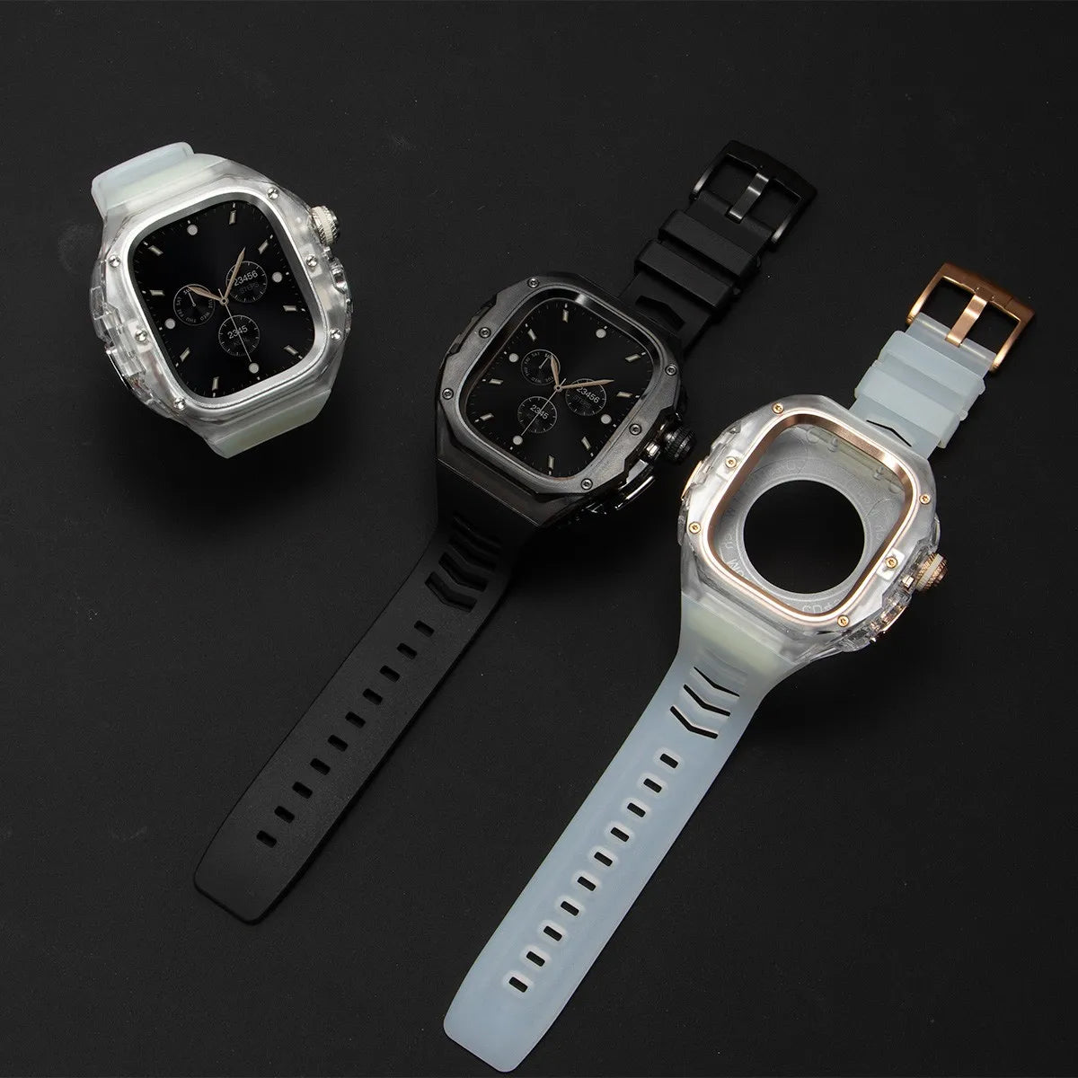 PC Protective Bumper Case Silicone Band for Apple Watch Ultra/Ultra 2/Ultra 3 49MM Case+Strap Modification Kit for Iwatch 49mm